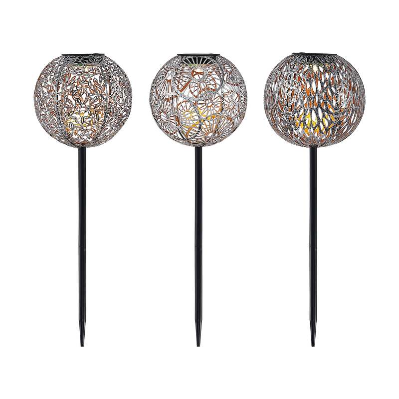 Lindby Gartenleuchte Solarleuchte Vilani LED 3er Set warmweiß IP44 54cm silber - 4251096599398