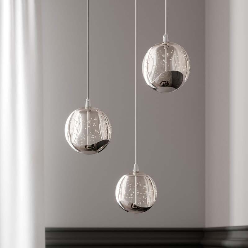 Lucande Pendelleuchte Hängeleuchte Hayley LED Lampe 3-flg chrom Ø25cm Glas - 4251096562446