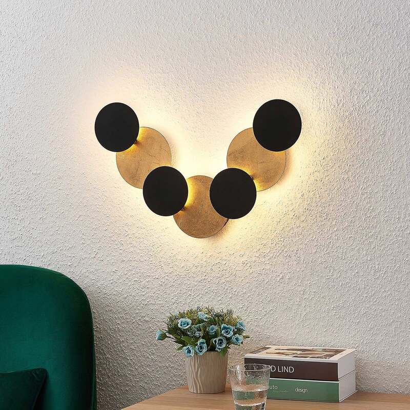 Lindby Wandleuchte Grazyna LED Wandlampe 7-flg verstellbar schwarz gold 72cm - 4251096566703