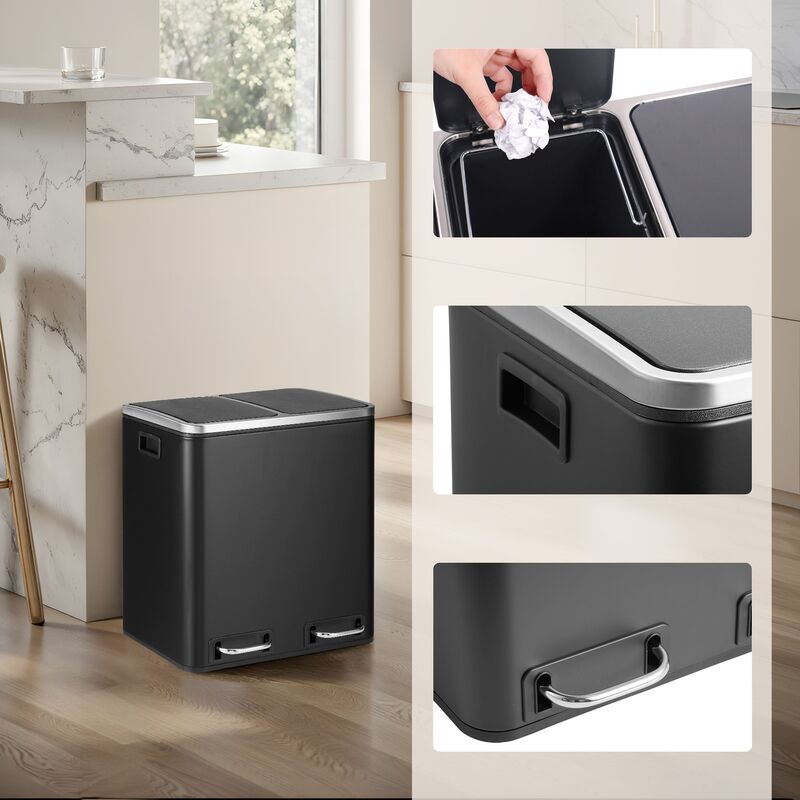 hjh OFFICE Mülleimer Abfalleimer Clean 9 schwarz Mülltrennung 2 x 15 Liter innen - 4064323108665