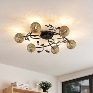 B-Ware Lucande Evory Deckenleuchte rund 6-fl schwarz gold dimmbar 69 cm IP20