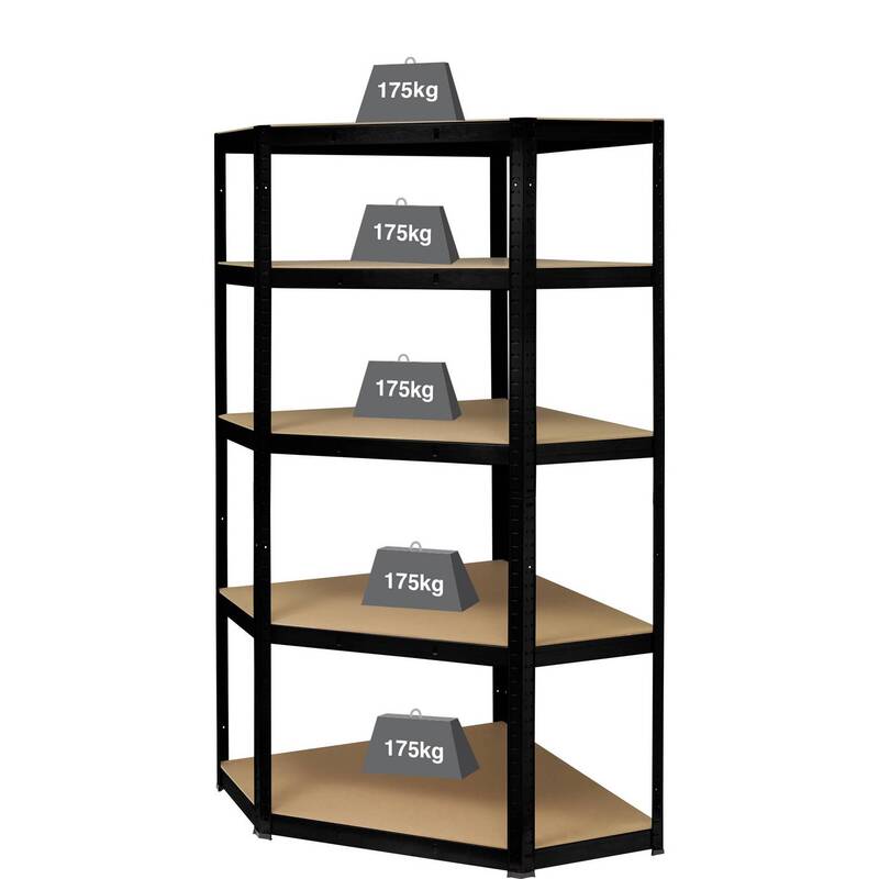 Toolcraft Lagerregal-Eckmodul Metall schwarz 70x70cm 5 Böden 175kg belastbar - 4064161293578