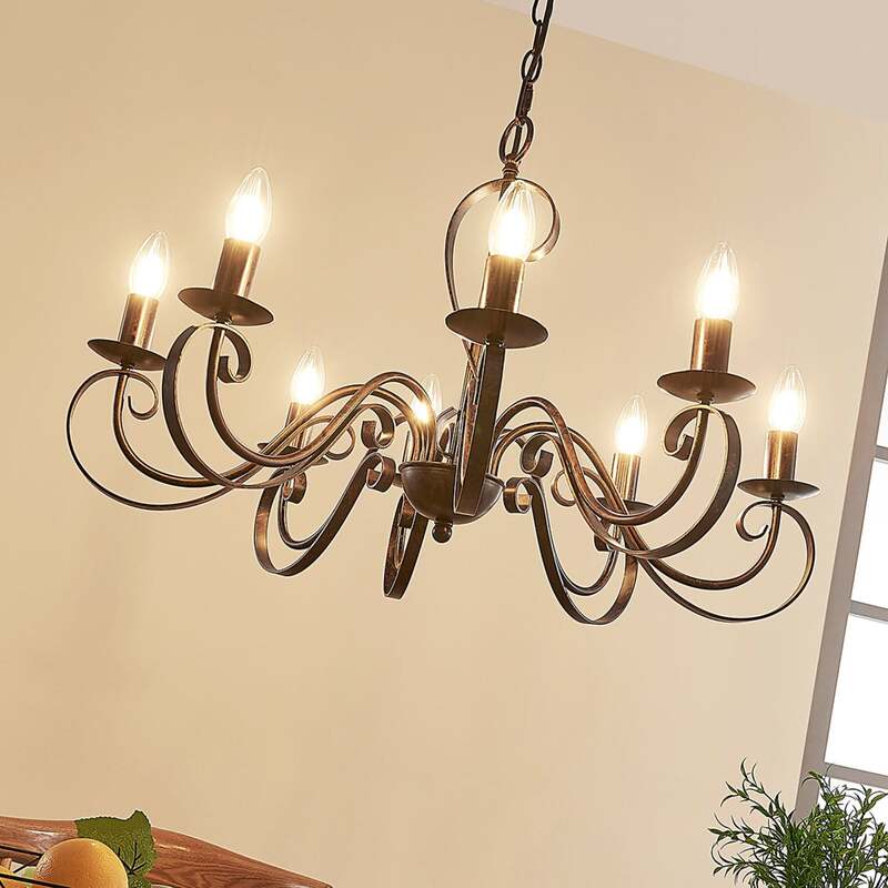 Lucande Kronleuchter Caleb 8-flg. LED Hängelampe dimmbar rostfarben Metall - 4251096509878