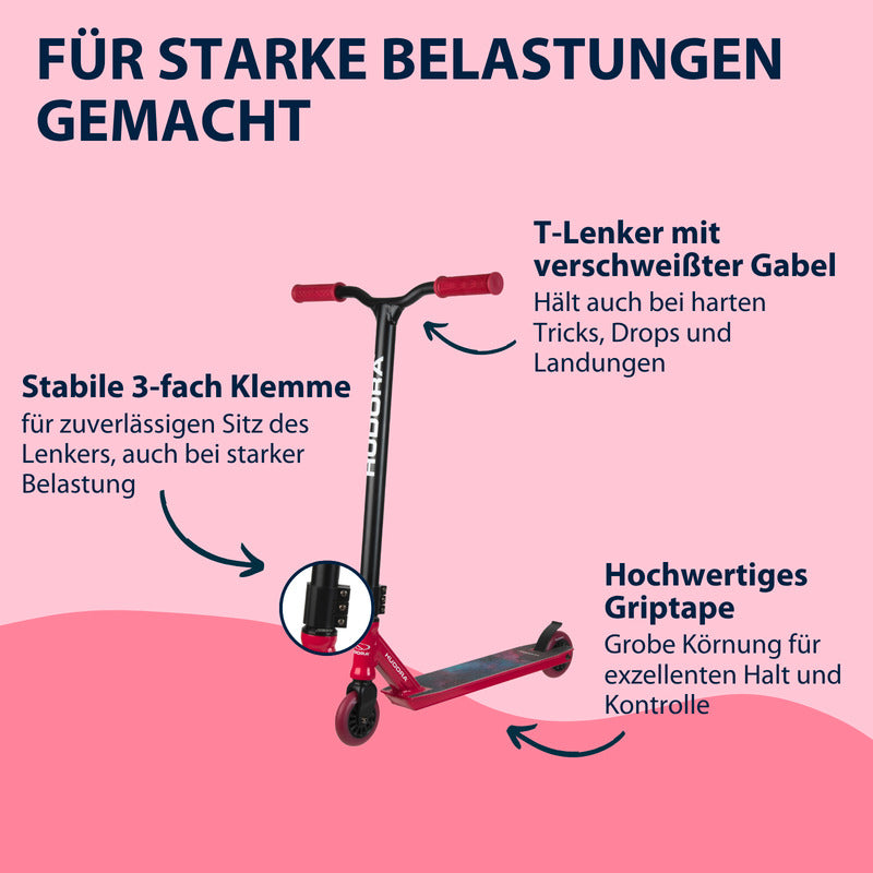 HUDORA Stunt Scooter XQ-13.1 rot 360° Lenkung für Tricks bis 100 kg neu - 4005998857762