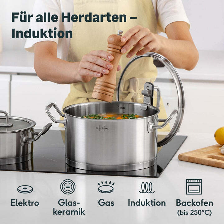 SILBERTHAL Kochtopf Topf Edelstahl Glasdeckel 24 cm 5 8 Liter Induktion Gas - 4260470463132
