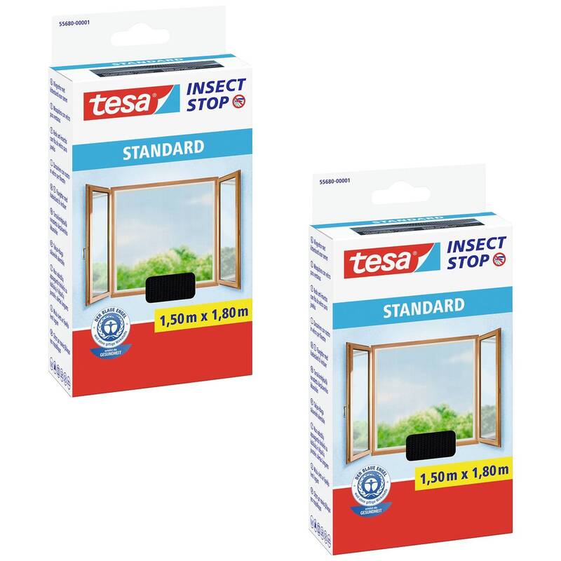 tesa STANDARD Fliegengitter Insektenschutz Fenster 150 cm x 180 cm Weiß 2 St. - 4063565204272