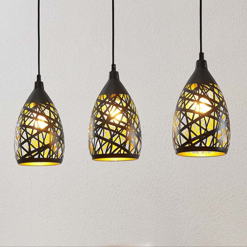 Lindby Pendelleuchte Hängeleuchte Marcello LED Lampe dimmbar schwarz-gold 75cm - 4251096570670