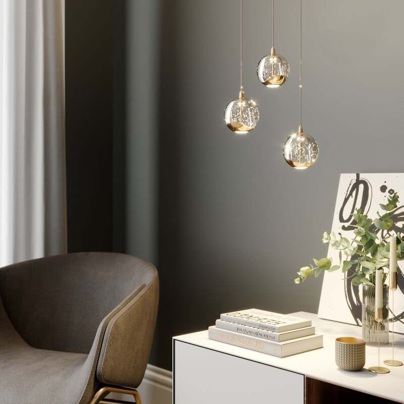Lucande Pendelleuchte Hängeleuchte Hayley LED Lampe Leuchte gold Ø25cm 3-flg - 4251096562453