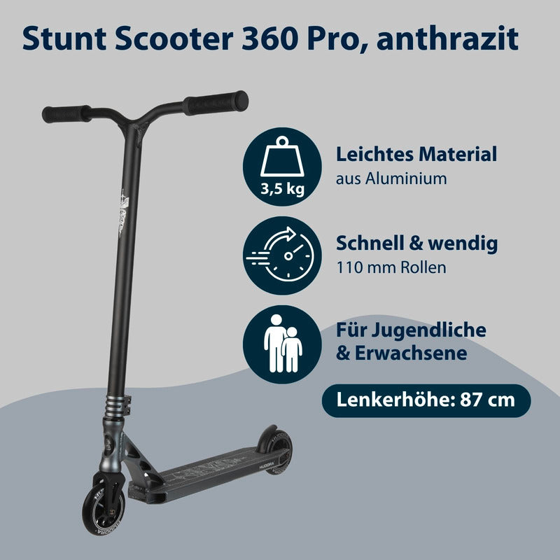 HUDORA Stunt Scooter 360 Pro anthrazit Aluminium 100 kg max. Nutzergewicht - 4005998857526