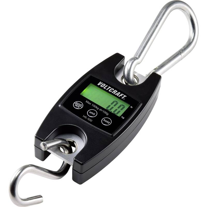 Voltcraft Hängewaage HS-100 digital 100kg Wägebereich 100g schwarz mit Haken - 4053199995325