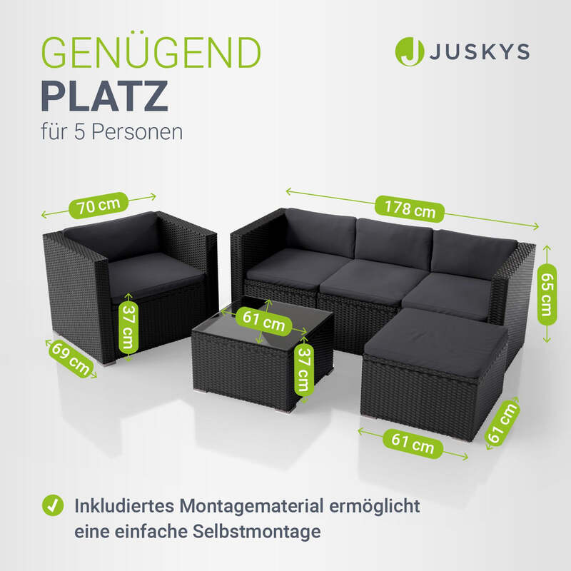 Polyrattan Lounge Punta Cana Gartenmöbel Sitzgarnitur 4 Personen schwarz grau - 4260304769812