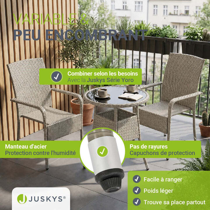 Runder Gartentisch Yoro Polyrattan Tisch mit Glasplatte grau Ø60cm wetterfest - 4262437180151