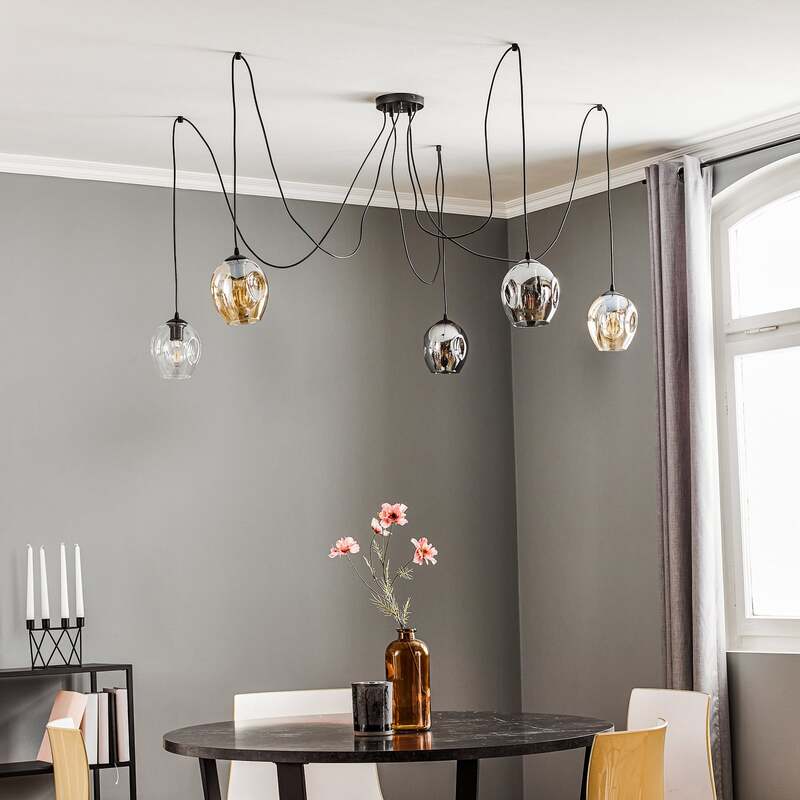 Pendellampe Starla Hängelampe dimmbar 5-flg. Pendelleuchte grafit amber klar - 5901738919297