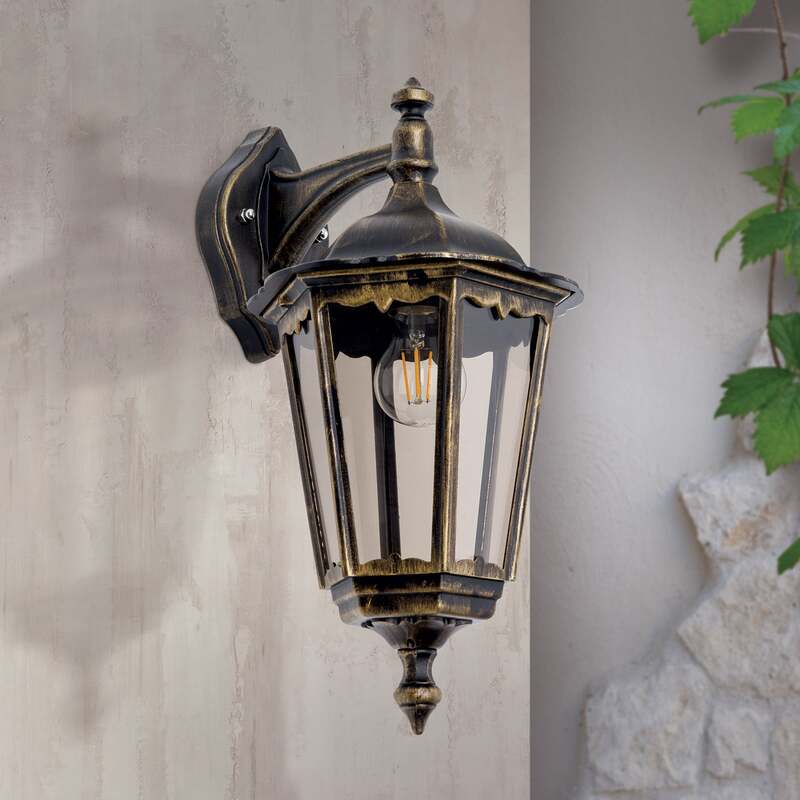 Orion Außenwandleuchte Puchberg hängend schwarz-gold dimmbar IP43 Aluminium 45cm - 9003090174232