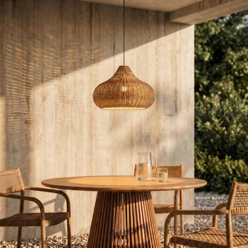 Lucande Außenhängelampe Taniola LED Gartenleuchte Rattan dimmbar beige IP44 30cm - 4251911798715