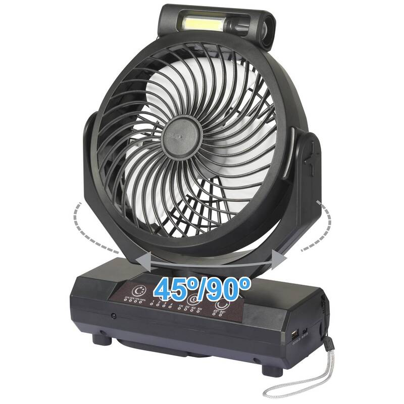 Sygonix Akku-Ventilator Camping Outdoor 4 Stufen 90° Schwenk schwarz 205mm - 4064161312132