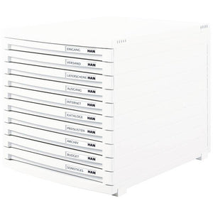 B-Ware Han Schubladenbox Dokumentenbox CONTUR 1510-12 10 Fächer Weiß DIN A4 B4 C4