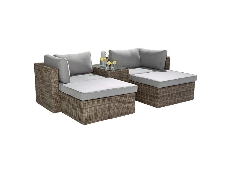 Lounge-Set Olea 5-teilig Polyrattan Sand Ecklounge Sitzgruppe Sonneninsel Garten - 4007873338434