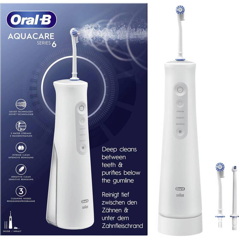 Oral-B Munddusche Zahnreiniger Aquacare 6 Oxyjet Weiß Wasserstrahl Zahnspange - 4210201436294