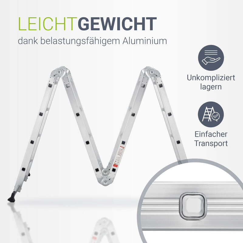 Aluminium Multifunktionsleiter 4 klappbare Elemente 150kg 6 Gelenke 16 Stufen - 4260304768266