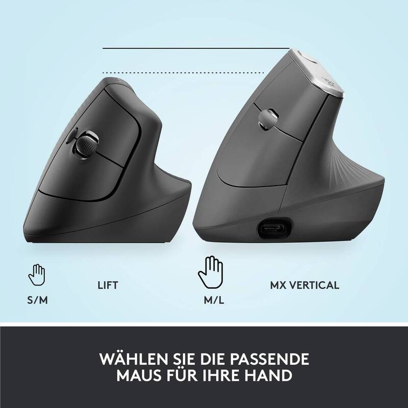 Logitech Lift Ergonomische Maus Bluetooth Funkoptisch 4000dpi Graphit 6 Tasten - 5099206099784