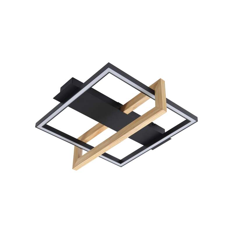 Lindby LED-Deckenleuchte Holamu 46cm schwarz Holz Metall warmweiß 22W - 4251911782783