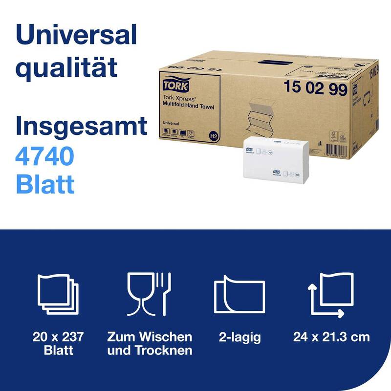TORK Papierhandtuch Xpress Multifold 2-lagig Recyclingpapier 4740 Stück - 7322540723687