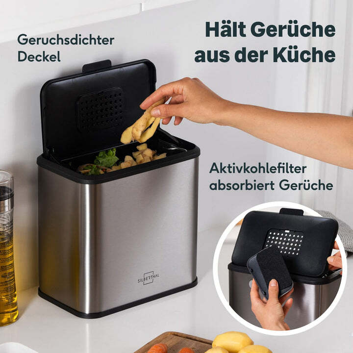 SILBERTHAL Biomülleimer Abfalleimer Edelstahl Aktivkohlefilter 4L Kunststoff - 4260470467079
