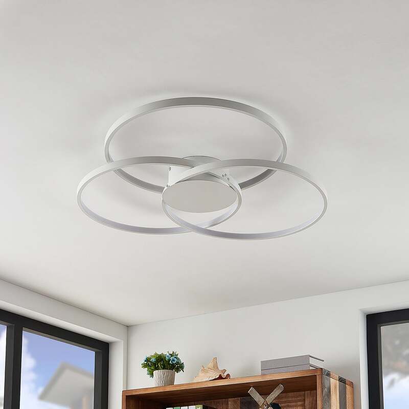 Lindby Deckenleuchte Riley LED Lampe dimmbar warmweiß Ø80cm Aluminium weiß matt - 4251096574036