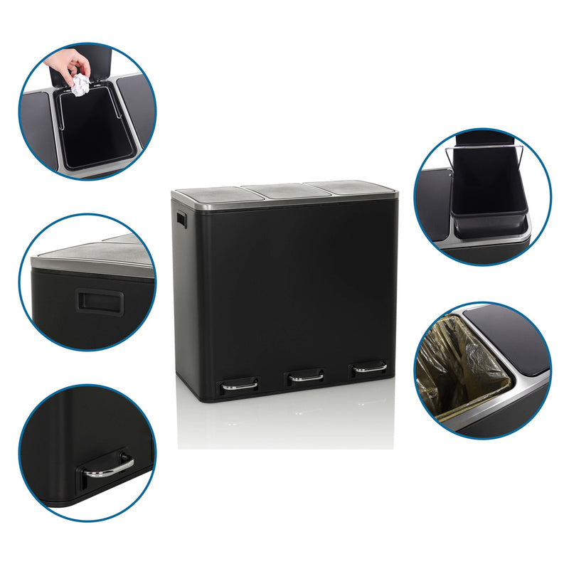 hjh OFFICE Abfallsammler Mülltrennsystem CLEAN IX Eimer 54L 3x18L Stahl schwarz - 4064323037729