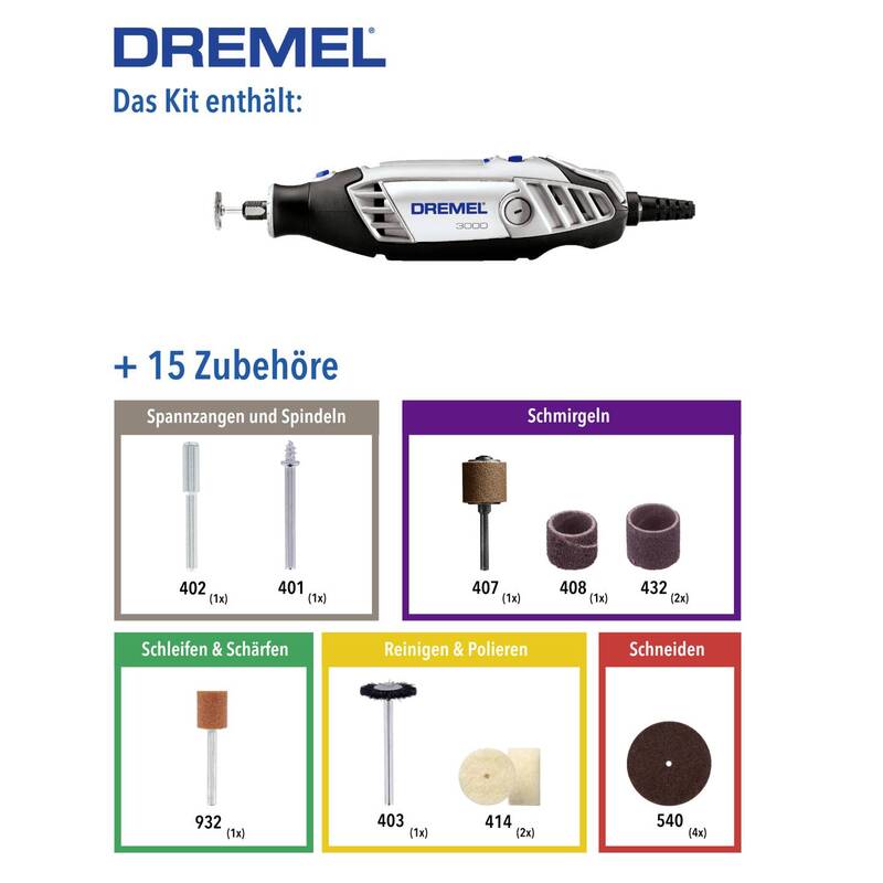 Dremel Multifunktionswerkzeug 3000-15 F0133000JA mit Zubehör 130W 16-teilig - 8710364060856