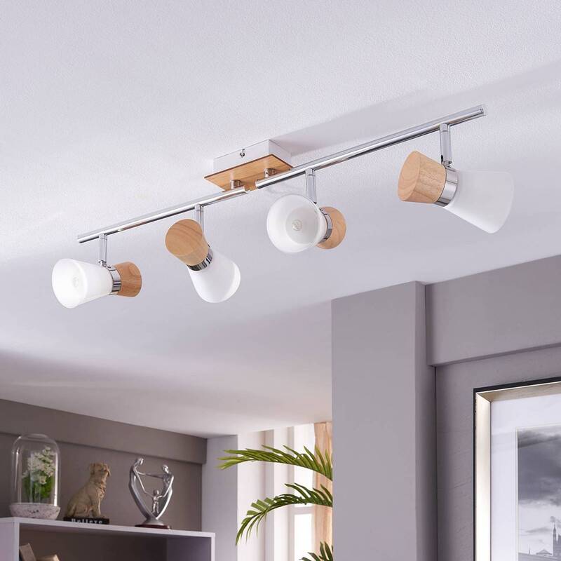 Lampenwelt Holz-Deckenstrahler Vivica 4-fl. Deckenlampe Deckenlampe Strahler - 4251096523546