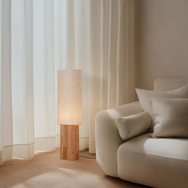 Lindby Stehleuchte Lampe Kimiko Holz Textil E27 Höhe 100 cm Stehlampe Leuchte - 4255830903694