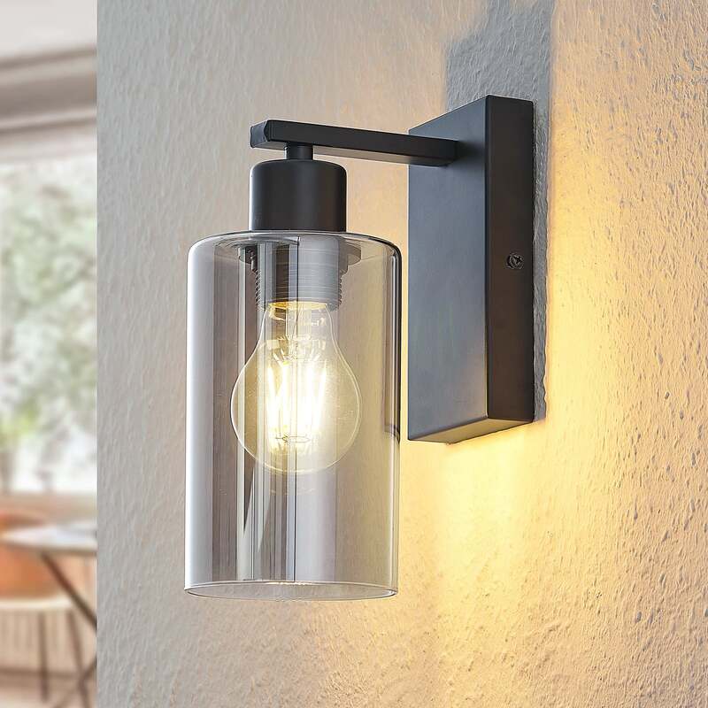 Lindby Wandleuchte Emavi LED Wandlampe dimmbar schwarz rauchgrau 23cm Höhe - 4251911711578