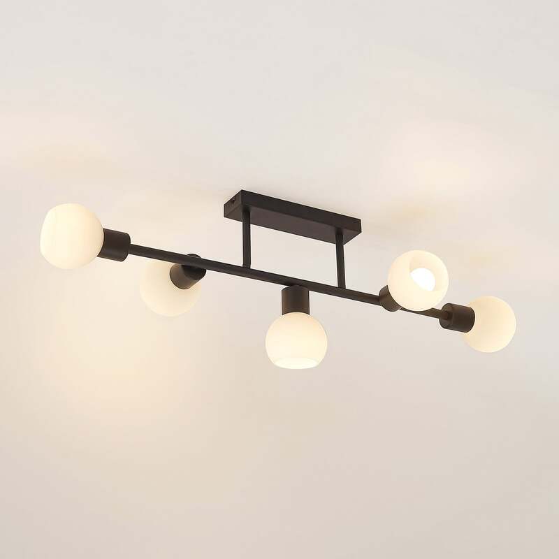 Lindby Deckenleuchte Deckenlampe Biscala LED schwarz opalweiß matt Glas Stahl - 4251911719871