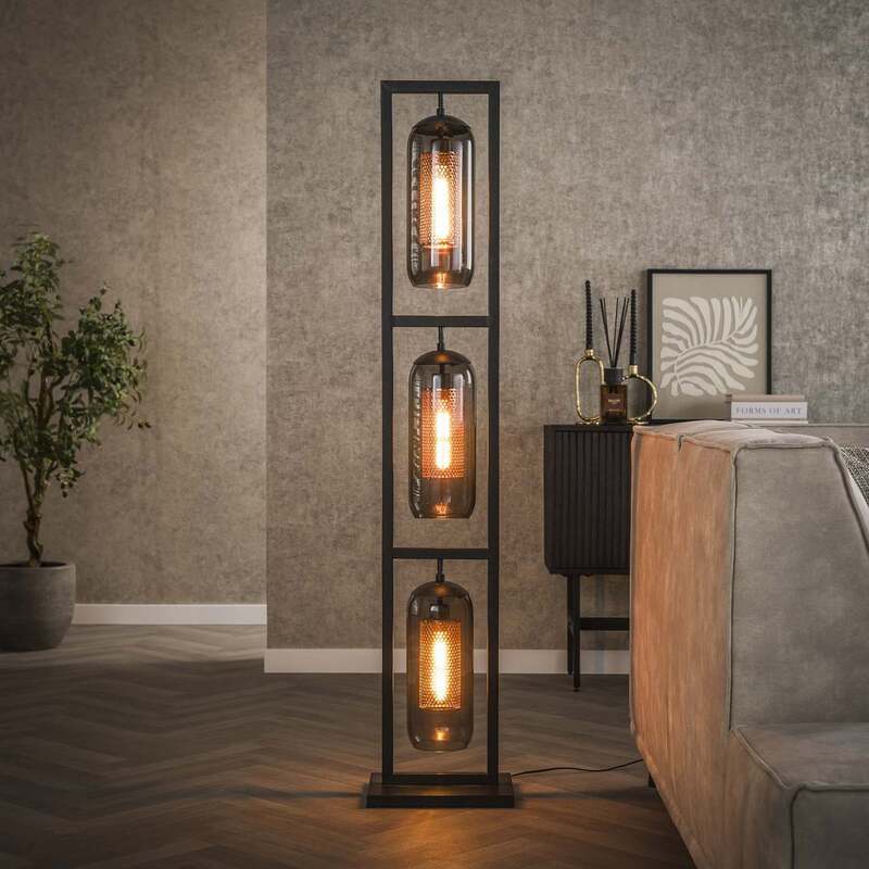 Kamilian Stehleuchte Stehlampe 3fl rauchgrau schwarz Glas E27 SIEHE TEXT/FOTO - 8713244078378