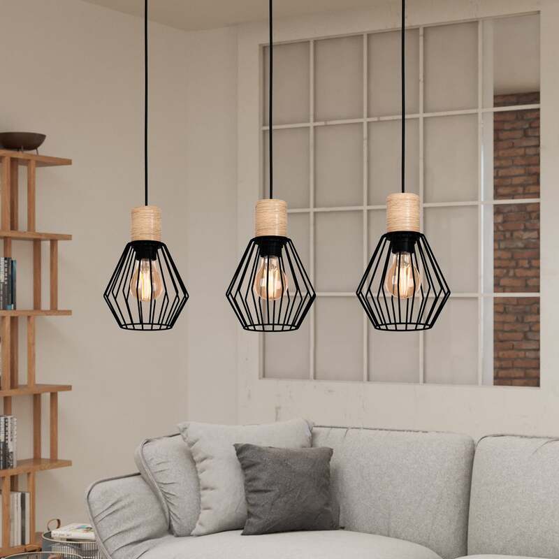 Eglo Hängeleuchte Pendelleuchte Palmorla 3-flammig dimmbar schwarz Holz 76x16cm - 9002759440947