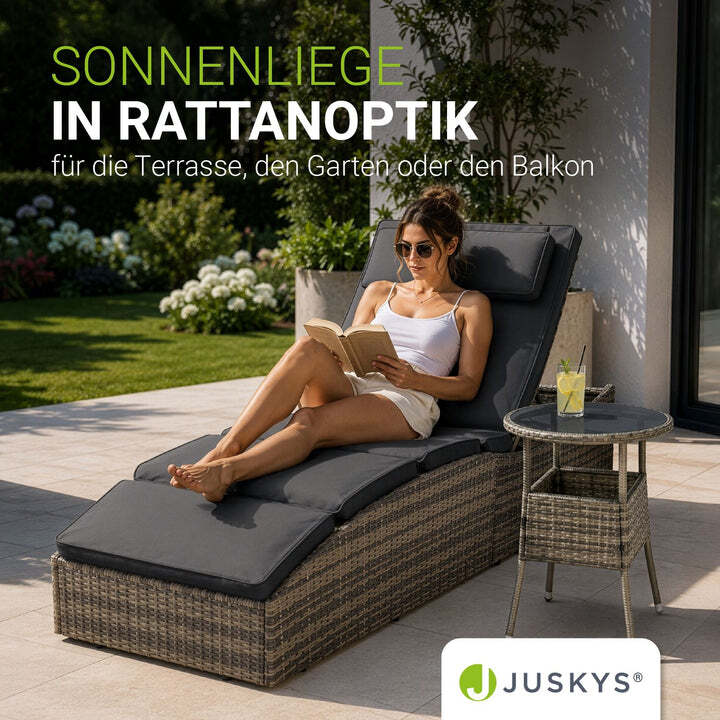 Faltbare Polyrattan Sonnenliege Lamia Relaxliege Gartenliege grau 200x60cm - 4262437181110