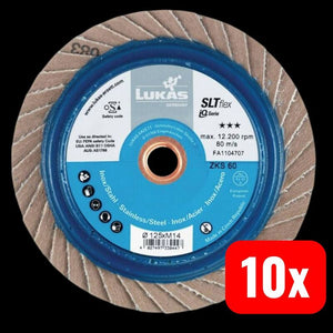 B-Ware LUKAS Fächerscheibe Schleifscheibe Spezial-Zirkonkorund Ø125mm INOX Stahl K40
