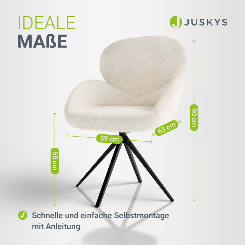 Drehstuhl Albano Esszimmerstuhl Bouclé Stoff Creme Drehfunktion 90cm hoch 59cm - 4262437184722
