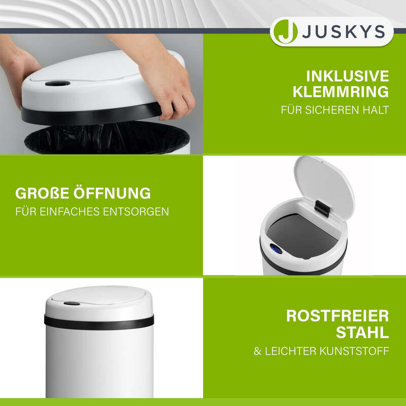 Runder Mülleimer mit Sensor Automatischer Abfalleimer Hygienisch 50L Weiß Ø31cm - 4260565529736