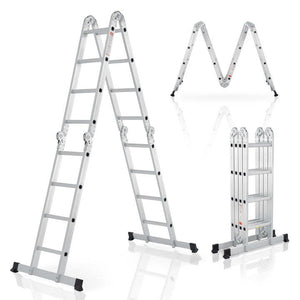 B-Ware Aluminium Multifunktionsleiter 4 klappbare Elemente 150kg 6 Gelenke 16 Stufen