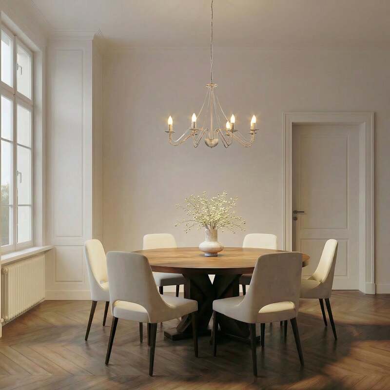 Kronleuchter Malbo Hängelampe Licht 8-flammig LED dimmbar weißgold Metall Ø77cm - 5902349238012