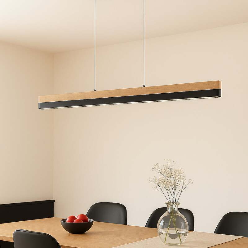 Lucande Pendelleuchte Hängelampe LED Holz schwarz matt Eisen CCT Länge 113 cm - 4255830902314