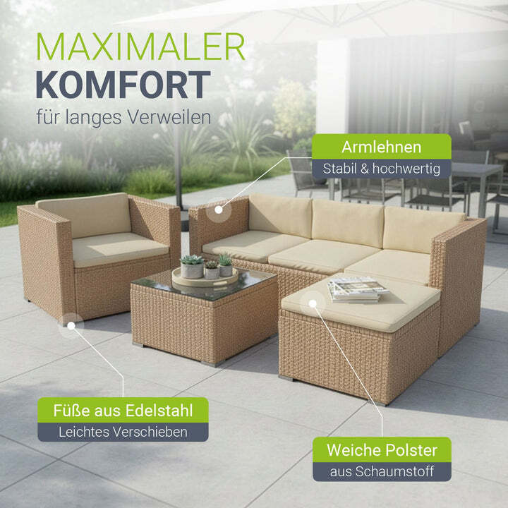 Polyrattan Lounge Punta Cana Gartenmöbel Sitzgarnitur für 4 Personen creme sand - 4262437186634