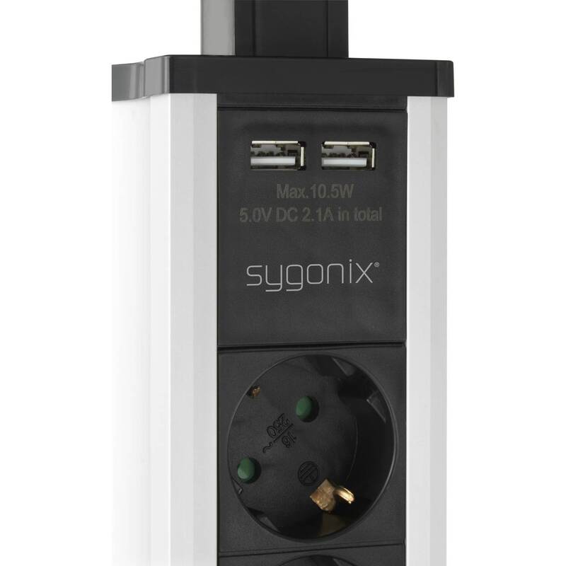 Sygonix Steckdosenturm 3-fach Tischsteckdose mit 2 USB-Anschlüssen schwarz 1,5m - 4064161177076
