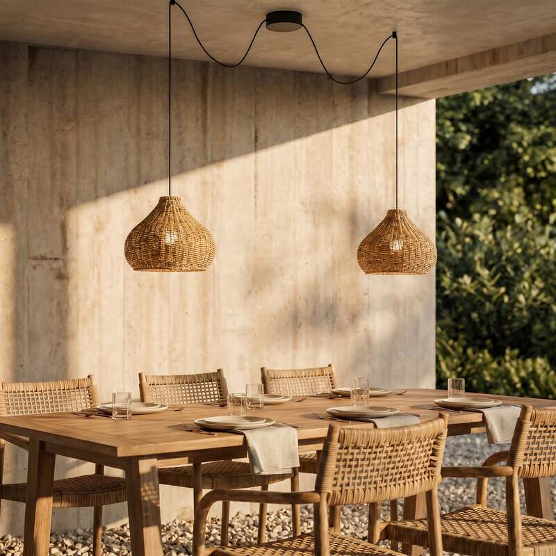 Lucande Außenlampe Gartenleuchte Taniola LED Hängelampe dimmbar beige Rattan - 4251911798722