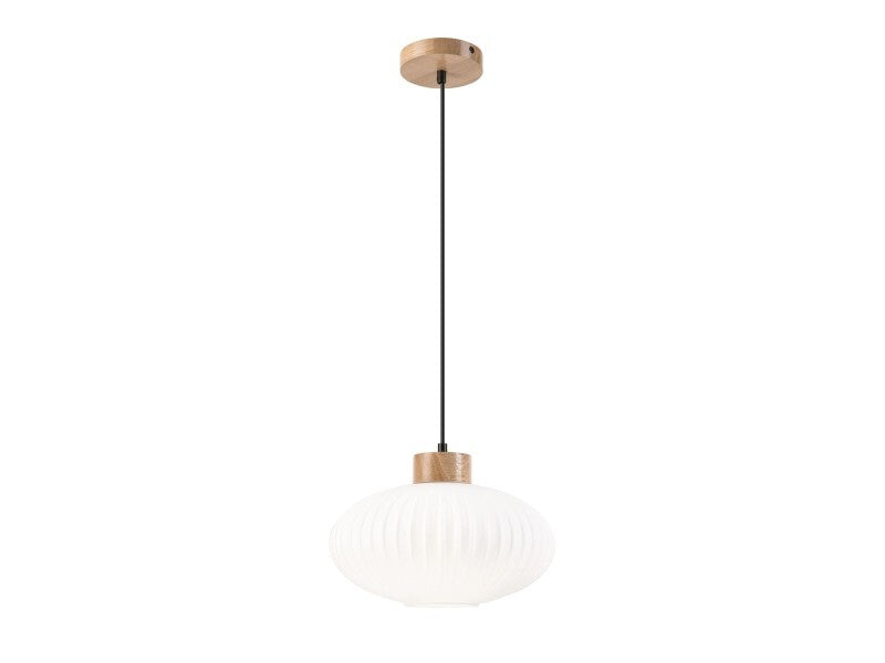 Lamkur Harmony Pendant Light, Ø 25 Cm, White/oak, Glass/wood - 5907687453493