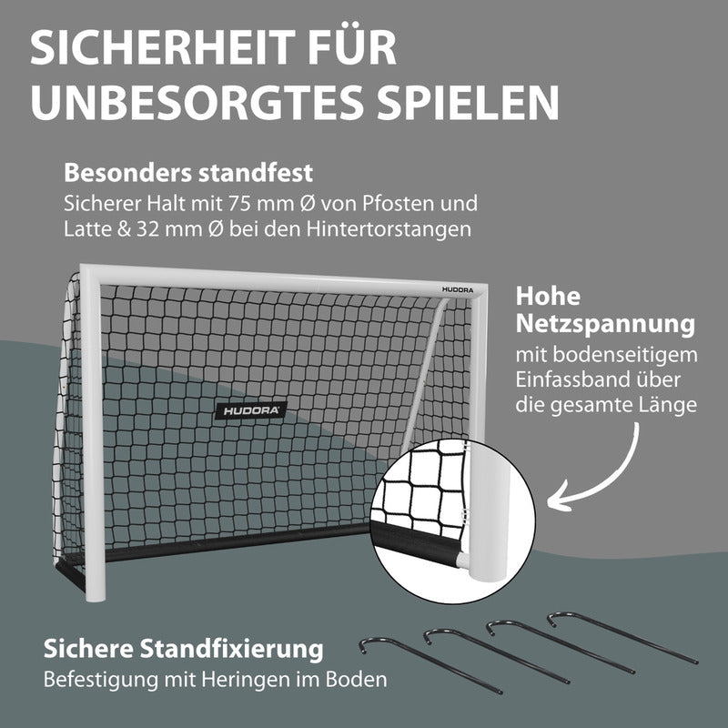 HUDORA Fußballtor Torwand Fußballtür Advanced 300 Weiß Garten Training Netz - 4005998769591