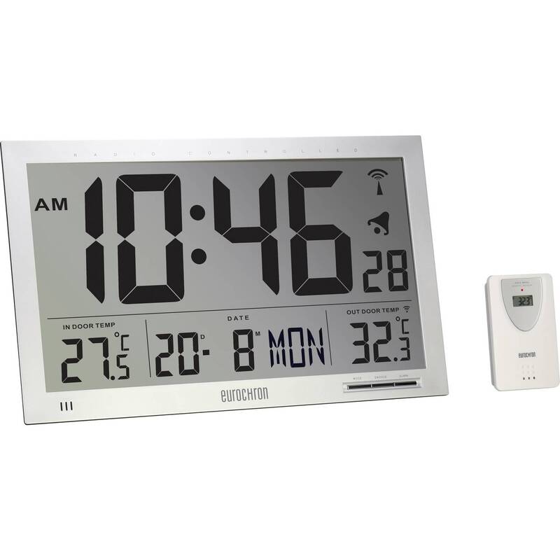 EUROCHRON EFWU Jumbo 102 Funk-Wanduhr mit Innentemperatur und Kalender - 4016139328645
